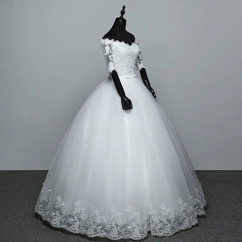 Wedding Dress Arrival Flowers Butterfly Gelinlik Embroidery Lace Boat Neck Princess Wedding Gowns Vestidos De Novia