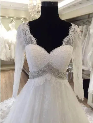 Maternity Wedding Dresses for Pregnant Long Sleeve vestido de noiva Crystal trouwjurk long robe de mariage