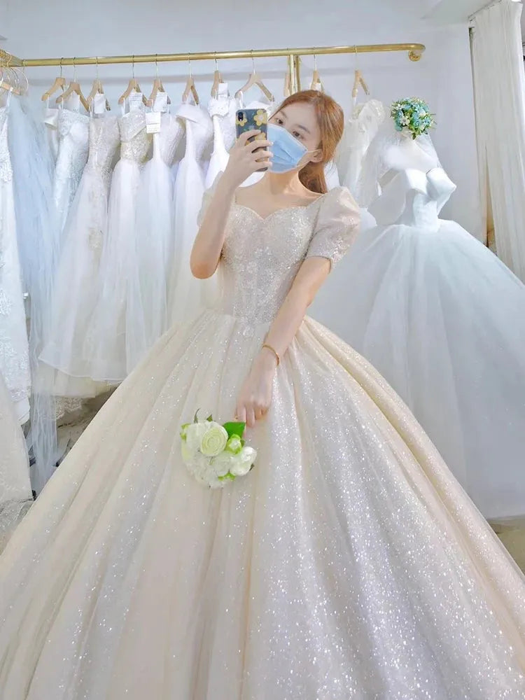 Light Simple Wedding Dress Princess Bride Dress Shiny Ball Gown Wedding Dress Vestido De Noiva