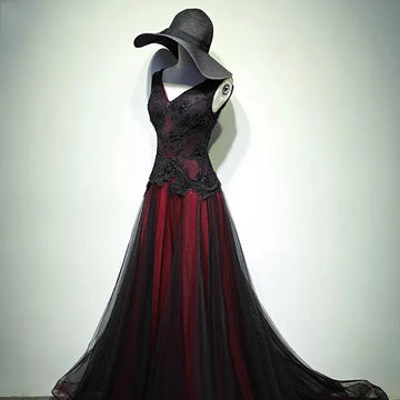 Ball Gown Appliques Beads Dresses Sexy V-Neck Vestidos De 15 Anos Formal Tulle Burgundy With Black Robe De Soiree