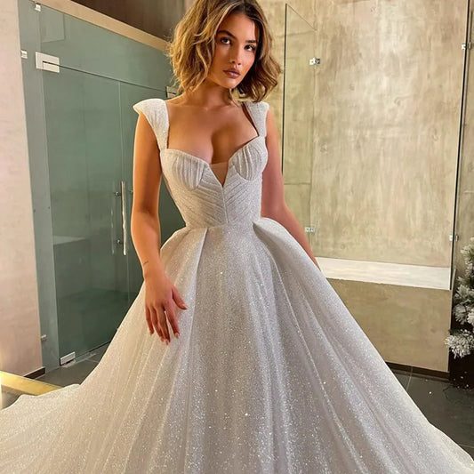LoveDress Princess V-Neck Wedding Dress For Women Sparkle A-Line Modern Bride Ball Gown Backless Court Train Vestido De novia