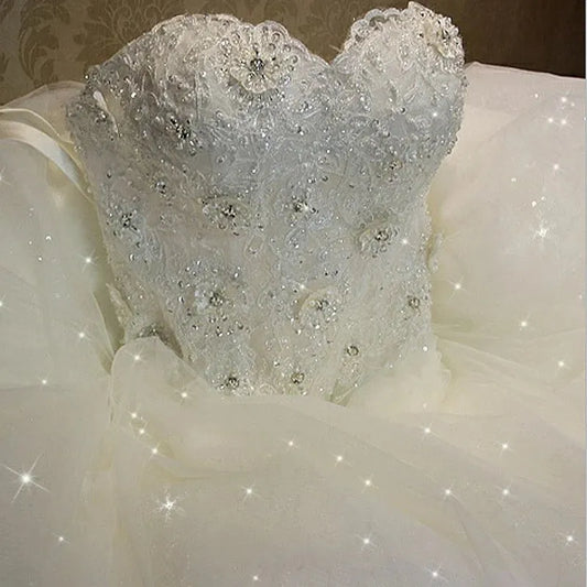 High Quality See-Through Sexy Strapless Lace Up Wedding Dresses Ball Gowns Vestidos De Novia Plus Size Customized Dress Custom Color