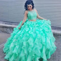 Two Pieces 1960S High Neck Quinceanera Dress Sexy Hollow Zipper Crystal Lace Sweet 16 Dresses Plus Size Vestidos De 15 Anos