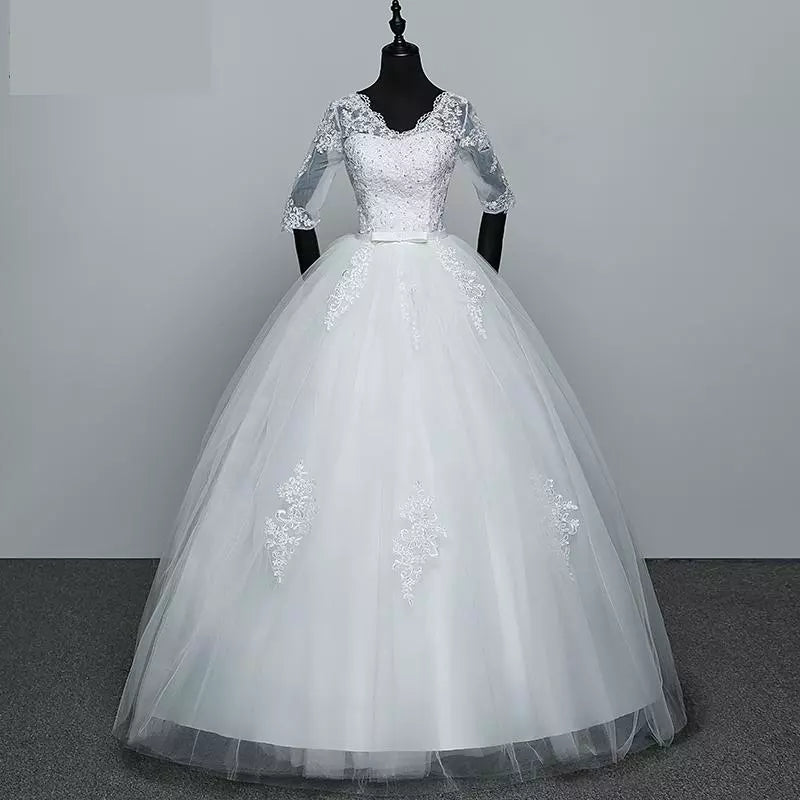 Wedding Dresses Elegant Princess Adjust Lace Three Quarter Sleeve Bridal Gowns Vestidos De Noiva Plus Size