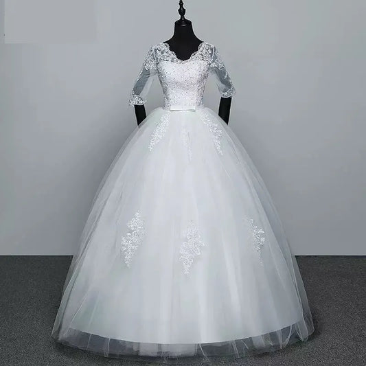 Wedding Dresses Elegant Princess Adjust Lace Three Quarter Sleeve Bridal Gowns Vestidos De Noiva Plus Size