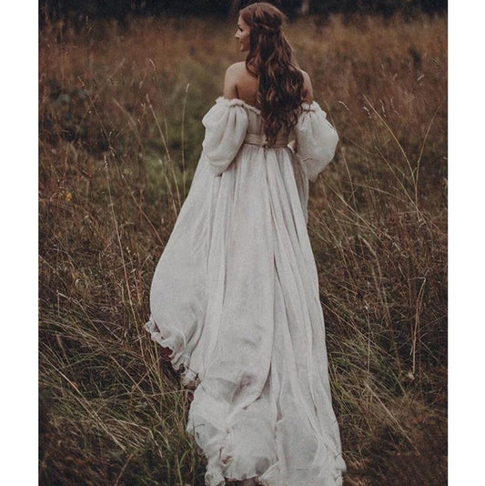 Boho Off The Shoulder Princess Wedding Dress Sweetheart Appliqued Puff Sleeves Bride Dress A-Line Backless For Bride Gown