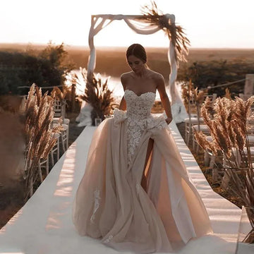 Tulle Beach Scoop Neck Wedding Dress Applique Bride Gown Summer Holiday Boho Wedding Dresses Vestidos De Noiva Ivory