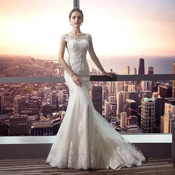 Vestido De Noiva The Bridal O-neck Court Train Luxury Lace Embroidery Mermaid Princess Luxury Wedding Dress White 14