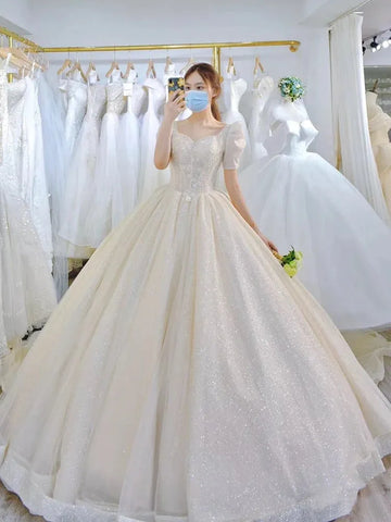 Light Simple Wedding Dress Princess Bride Dress Shiny Ball Gown Wedding Dress Vestido De Noiva
