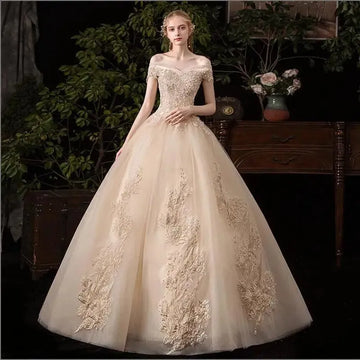 Wedding Dress Sexy V-neck Ball Gown Off The Shoulder Princess Vintage Romantic Champagne Wedding Dresse