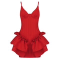 Free Shipping New Bandage Dress Women Spaghetti Strap V-Neck White Ruffles Night Club Sexy Celebrity Party Bodycon Mini Dresses Red