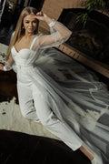 Simple Sweetheart Jumpsuit Wedding Dress Long Sleeves Pant Suit Bridal Gown With Belt Plain White Floor Length vestidos de novia