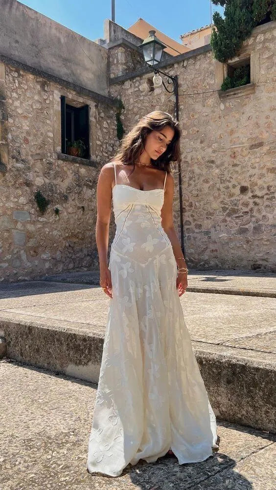 Dreamy A-line Weeding Dress Simple Sleeveless Bride Robe Elegant Appliques Floor-length Bridal Dresses Vestidos De Novia