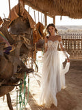 Bohemia Wedding Dresses Vintage Bridal Gowns A-Line Tulle Tiered Robes Sexy Backless Illusion Off The Shoulder Vestidos De Novia