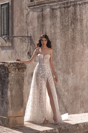 Graceful A-Line Wedding Gown, a Strapless Queen Anne Neckline, and a Flattering Natural Waistline for a Timeless Bridal Look - Camilla's