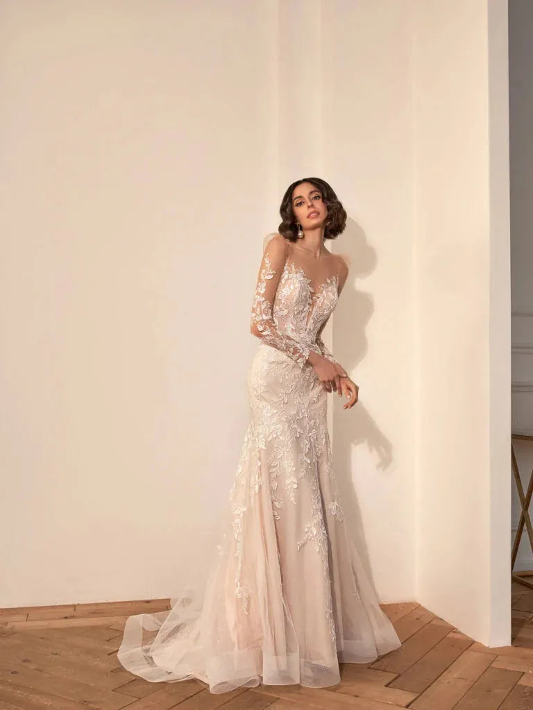 Encaje Vestidos De Novia Con Botones Vestidos De Novia Para Mujer