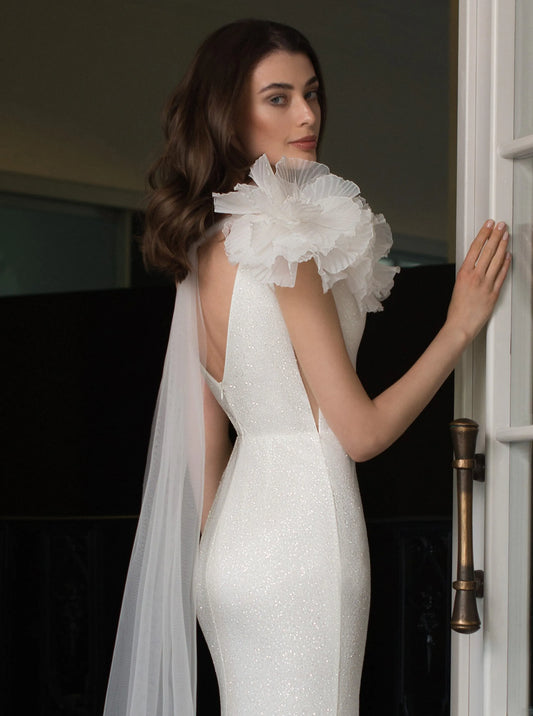 Prom V-neck Mermaid Wedding Party Beading Flower Net/Tulle