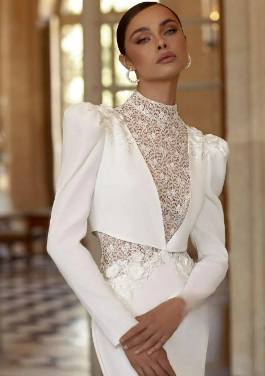 Elegant Wedding Dresses Muslim Bridal Gowns Full Sleeves Satin Robes For Formal Party Sheath Mermaid Vestidos De Novia