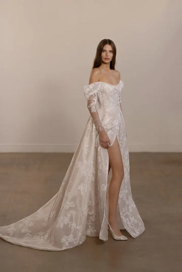 Vintage Wedding Dresses A-Line O-Neck Bridal Gowns Lace Appliques Off The Shoulder Robes For Formal Party Vestidos De Novia Ivory