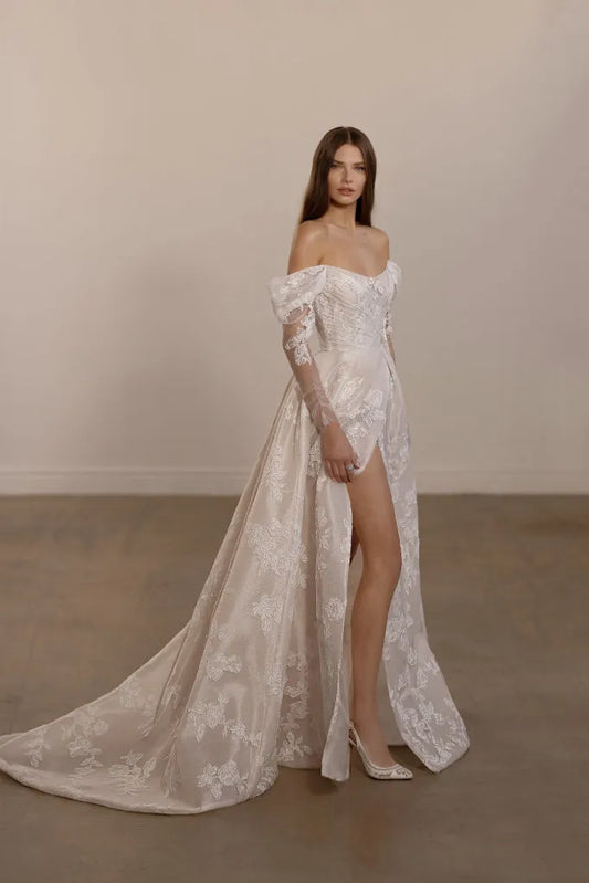 Vintage Wedding Dresses A-Line O-Neck Bridal Gowns Lace Appliques Off The Shoulder Robes For Formal Party Vestidos De Novia Ivory