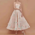 Strapless Light Pink Women's Dress A-line Evening Dresses For Women Feather Dress Applique Prom Dress Ankle Length Dress
