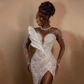 African Luxury Full Beaded Side Slit Wedding Dress Leaf Design Detachable Train Women Dubai Bridal Gowns Vestido De Casamen