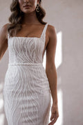 Lace Spaghetti Strap Mermaid Wedding Dresses Square Collar Beading Backless Court Train Bridal Gowns Boho Custom Made