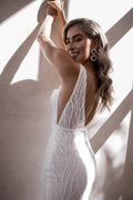 Lace Spaghetti Strap Mermaid Wedding Dresses Square Collar Beading Backless Court Train Bridal Gowns Boho Custom Made