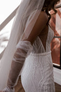 Lace Spaghetti Strap Mermaid Wedding Dresses Square Collar Beading Backless Court Train Bridal Gowns Boho Custom Made