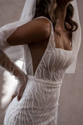 Lace Spaghetti Strap Mermaid Wedding Dresses Square Collar Beading Backless Court Train Bridal Gowns Boho Custom Made