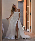 Elegant Satin Wedding Dresses Lace Up Back Off Shoulder Sleeveless A-line Simple Side Split Vestidos De Novia Robe De Mariée