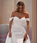 Elegant Satin Wedding Dresses Lace Up Back Off Shoulder Sleeveless A-line Simple Side Split Vestidos De Novia Robe De Mariée