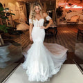 Graceful Sweetheart Mermaid Wedding Dress Boho Removable Sleeves Appliques Lace Bridal Gowns Court Train Princess Bride Dress Champagne