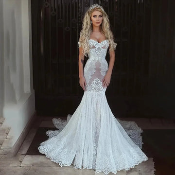 Mermaid Women's Lace Applique Bridal Dresses Sleeveless Sweetheart Sexy Backless Princess Wedding Gowns Vestido De Novia