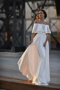 Simple Boat Neck Wedding Dresses Slim Satin Lace Up Appliques A Line Floor-Length Princess Party Dresses Bridal Gowns Robe