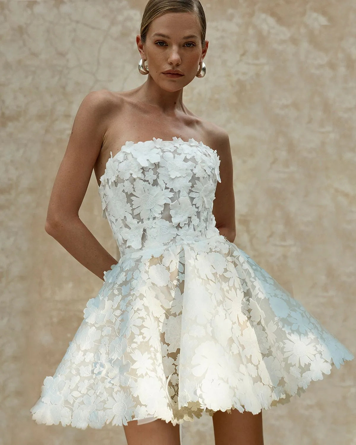 Beach Sleeveless Mini Length Short Wedding Party Dress Strapless Lace