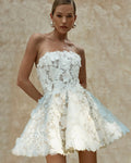 Beach Sleeveless Mini Length Short Wedding Party Dress Strapless Lace Appliques A Line Simple Bridal Gown Robe De Mariee Ivory
