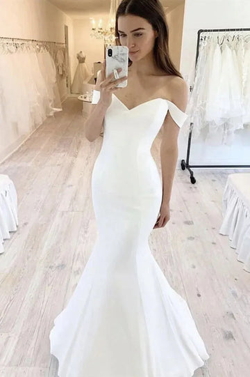 Off The Shoulder Soft Satin Mermaid Wedding Dresses For Women Bride Gown Vestido De Novia Simple Suknia Ślubna Robe Mariage