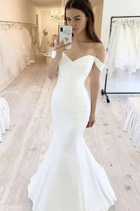 Off The Shoulder Soft Satin Mermaid Wedding Dresses For Women Bride Gown Vestido De Novia Simple Suknia Ślubna Robe Mariage