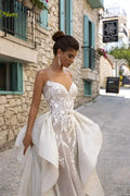 Glitter Tulle Ruffled Mermaid Bride Dresses Sheer Neckline Wedding Dress With Detachable Train Bridal Gown Vestidos De Novia