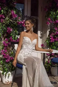 Glitter Tulle Ruffled Mermaid Bride Dresses Sheer Neckline Wedding Dress With Detachable Train Bridal Gown Vestidos De Novia