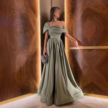 Elegant Mustard Green Prom Dress Sexy Short Sleeve Off Shoulder A-line Vestidos De Noche