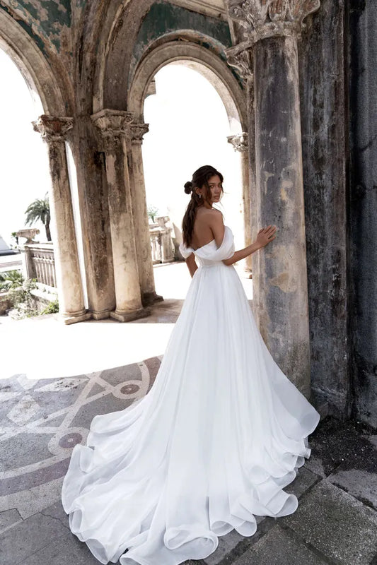 Chic Wedding Dress Off The Shoulder Side Slit Bridal Party Gowns Plus Size A-Line Floor Length Robe De Mariée