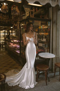 Pretty Wedding Dresses Graceful Bridal Gowns Square Collar Sleeveless Sheath Mermaid Floor Length Robes Vestidos De Novia Champagne