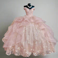 Glittering Pink Quinceanera Dress Off-Shoulder Party Prom Dress Lace Applique Sweet 16 Princess Vestidos De 15 Anos