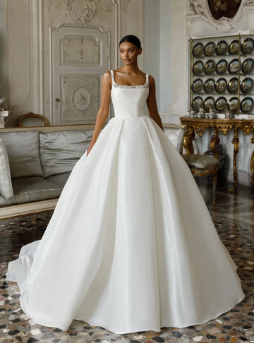Gorgeous Satin Romantic Wedding Dresses Sexy Backless Mermaid Off Shoulder Sleeveless Simple Mopping Bridal Gowns Custom-Made Champagne