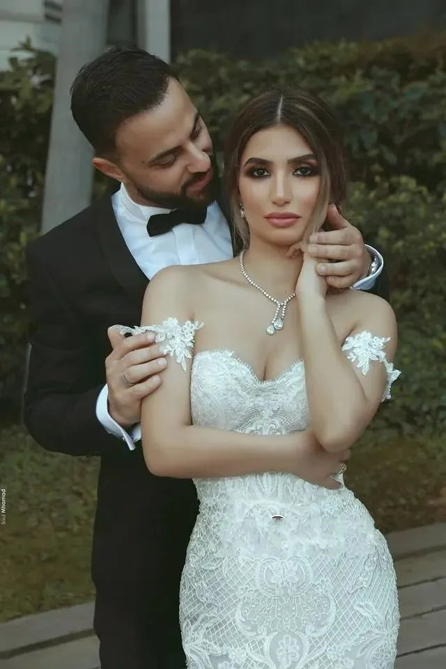 Romantic Sweetheart Neck Wedding Dress Appliques Mermaid Bride Robe Graceful Floor-length Bridal Dresses Vestidos De Novia