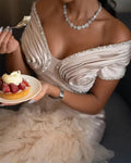 Elegant Flesh Pink Prom Dress Mermaid Off The Shoulder Pleat Tiered High Side Slit Dresses vestidos de graduación
