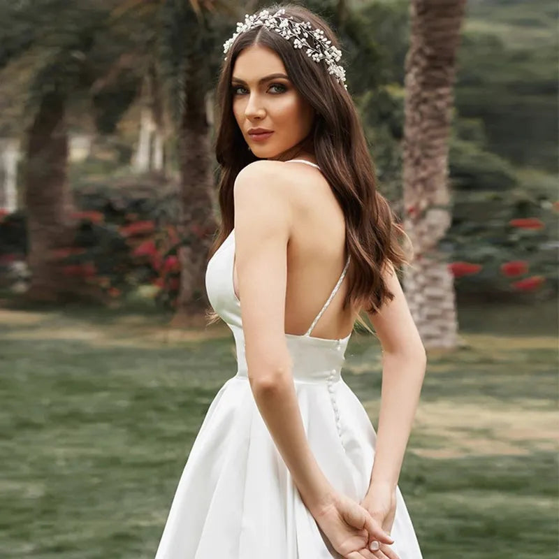 Simple Short Wedding Dress For Women Civil A Line V Neck Spaghetti Straps Bridal Gown Tea-Length Robe De Mariee