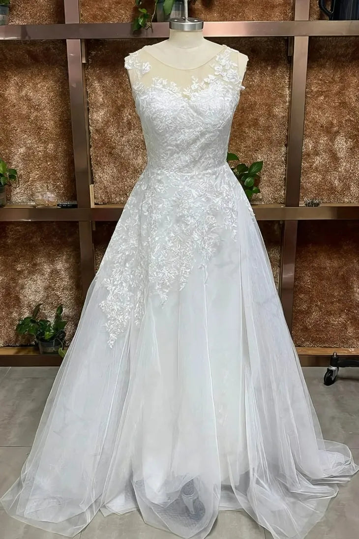 Elegant Wedding Dresses Simple Off Shoulder Sleeveless Fluffy Princess Style Romantic Lace Applique Bridal Gown Custom Made